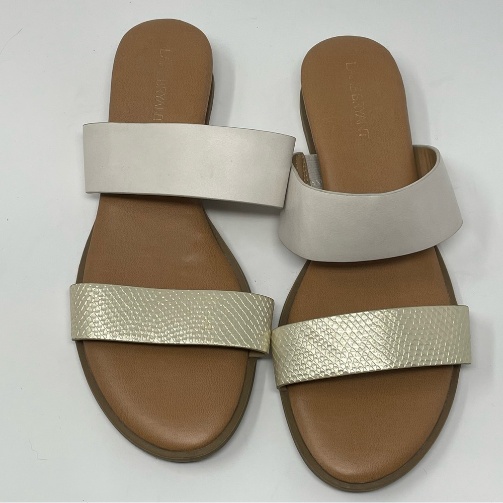🔻LAST CHANCE🔻 LANE BRYANT Metallic White Double Strap Sandals in 10W - Picture 3 of 6